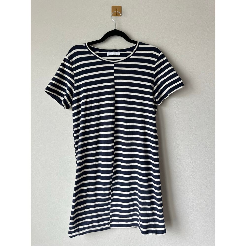 Everlane Blue White Stripe Cotton T Shirt Dress Minimalist Casual Shift Dress L